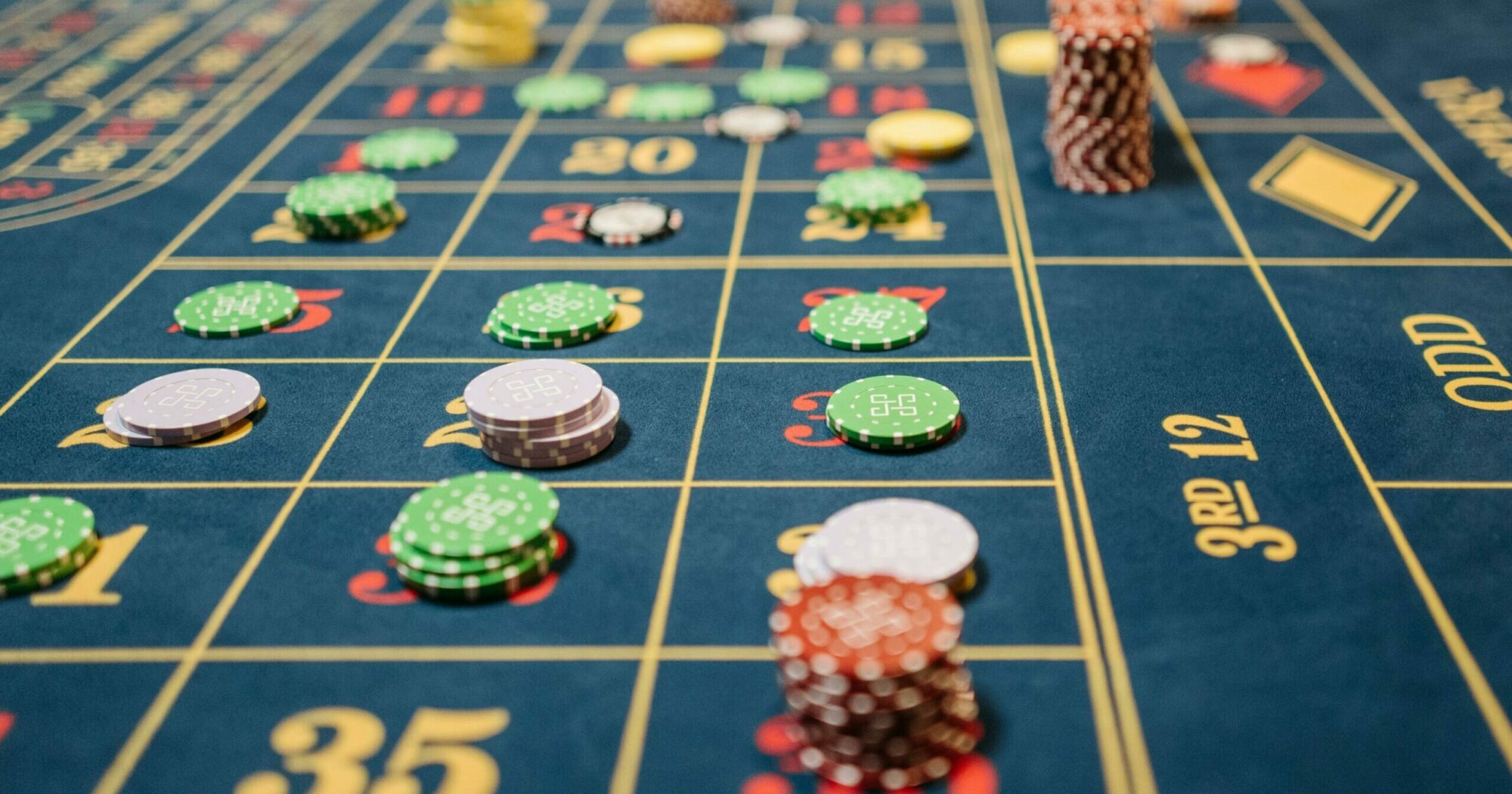 Casino Craps table with multiple chips on it