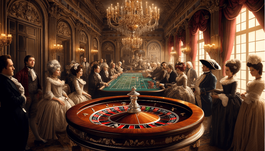 a fancy room with a roulette table and wheel
