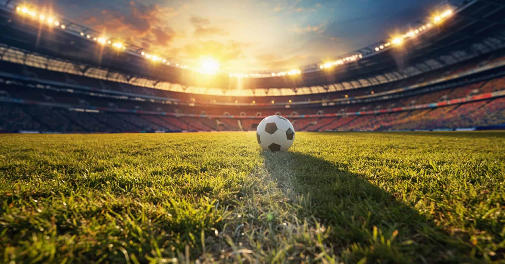 a ball in the middle of the football stadium