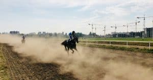 Man on a horse on a racing track