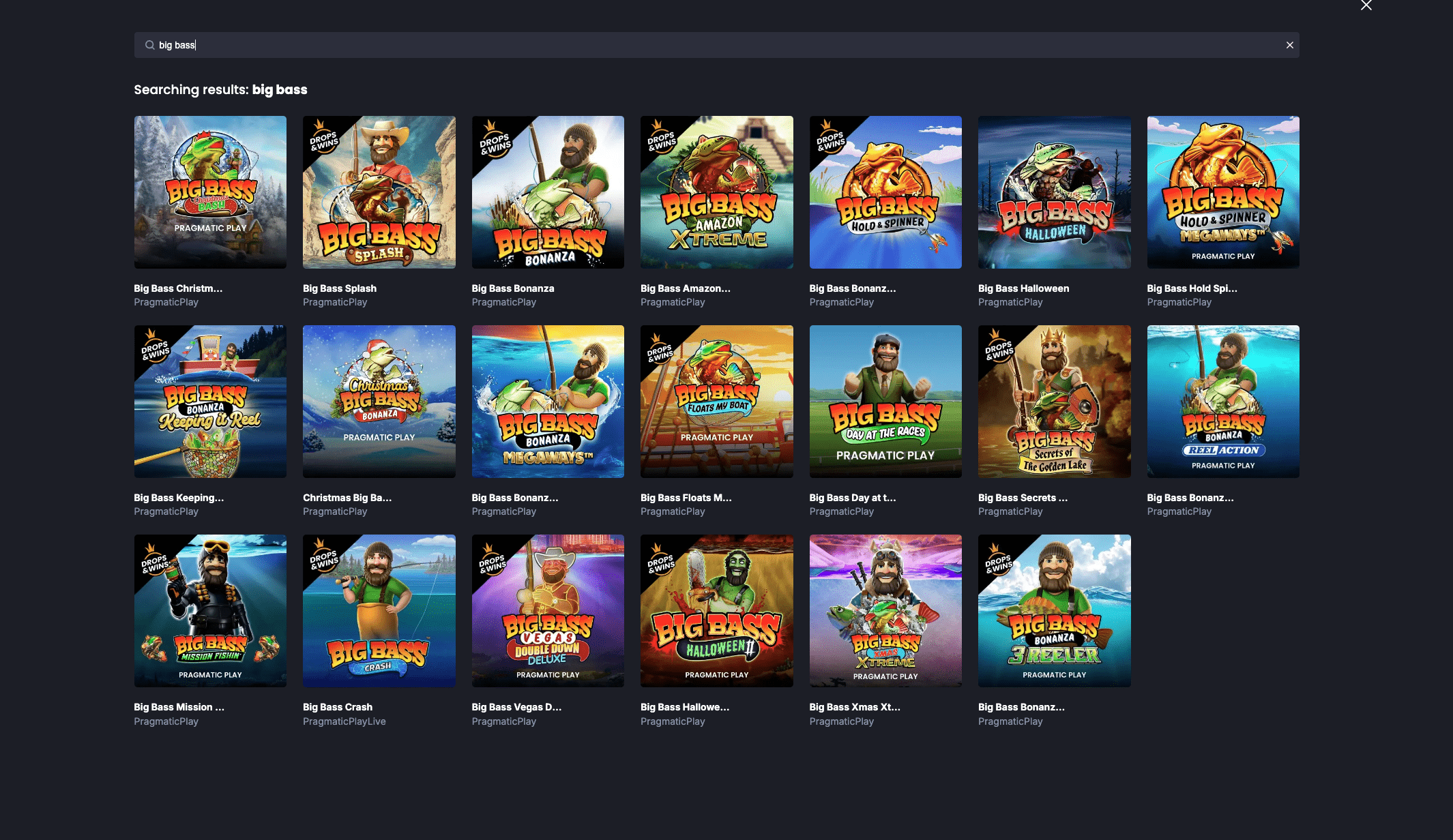 Big Bass bonanza casino game selection