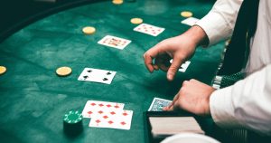 Croupier on the blackjack table