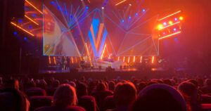Music performance filled with people