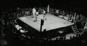 Boxing ring with fighters