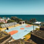 Basketball court in the outside near the coast