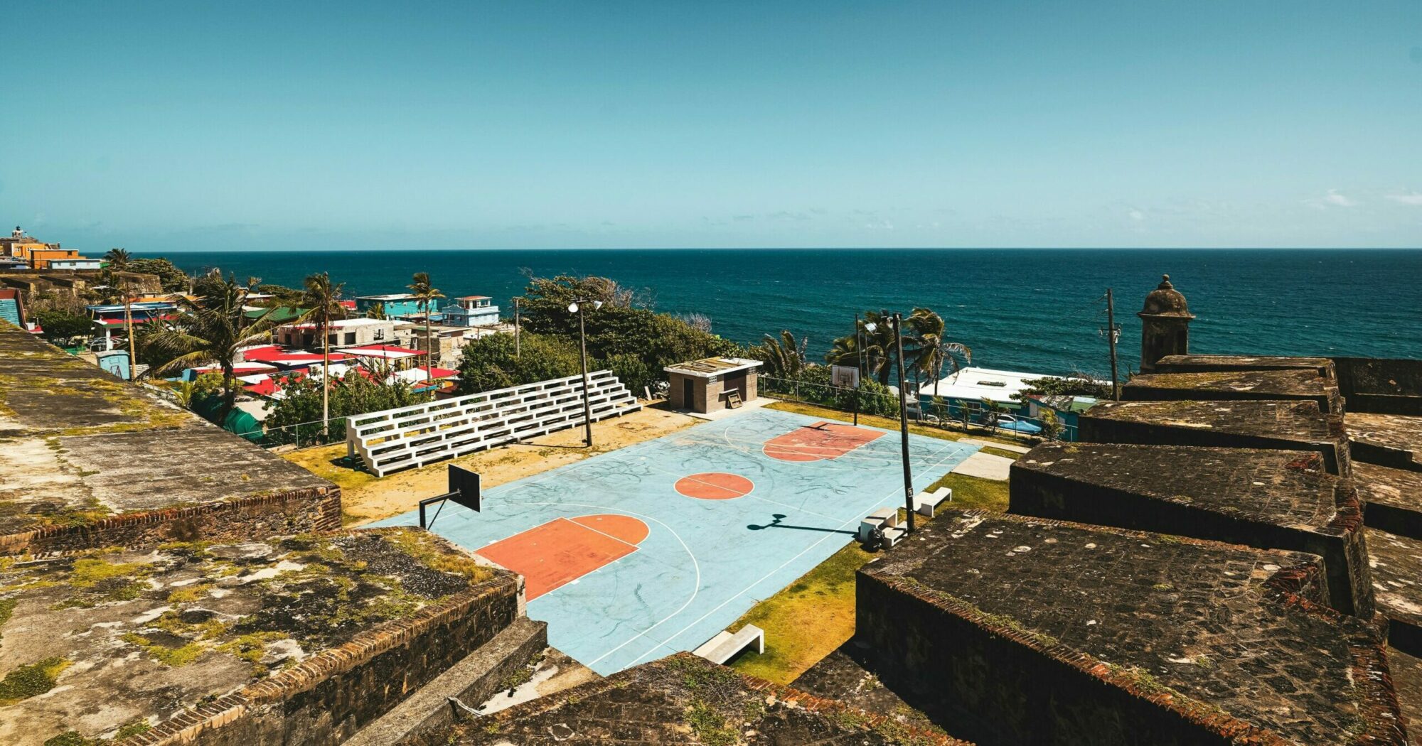Basketball court in the outside near the coast