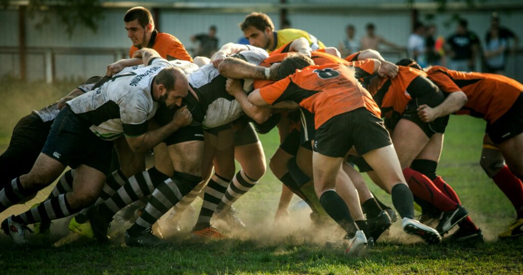 Rugby players on the field