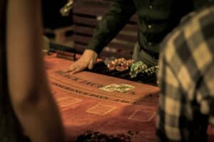 Blackjack table with people on it