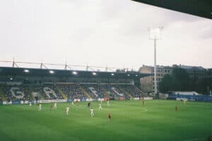 Football match in a football stadium