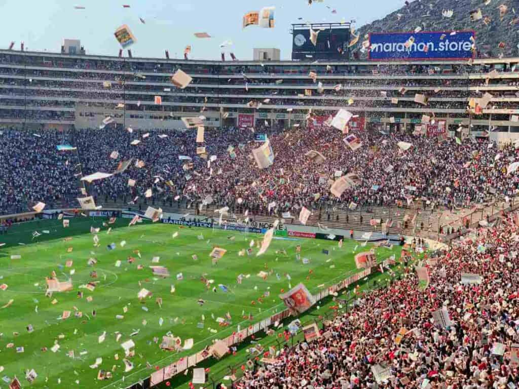 Football stadium filled with happy people
