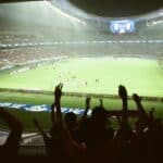 Multiple people cheering in a stadium