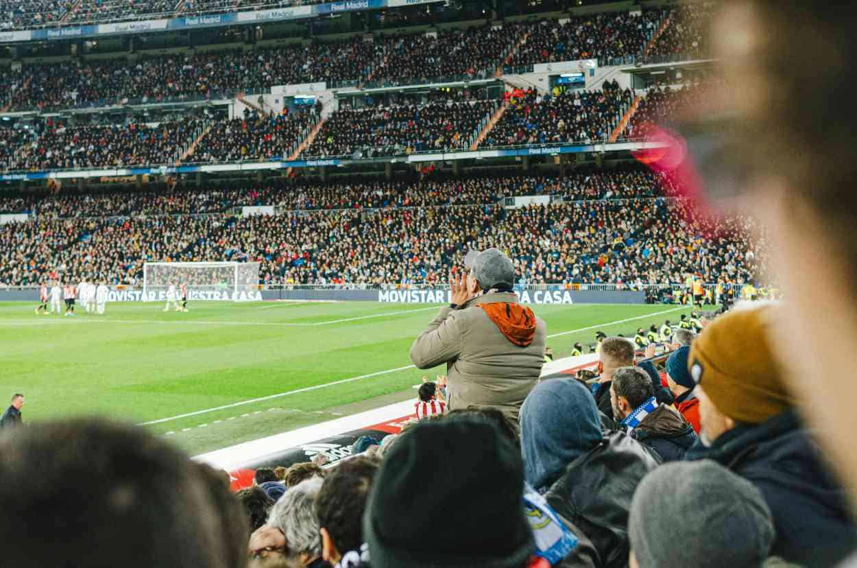 Stadium filled with people for a football match
